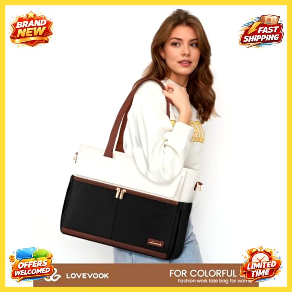 Large Capacity 15.6 Inch Laptop Tote Bag with Multiple Pockets - Picture 2 of 6